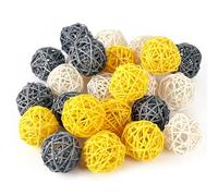 DomeStar 24PCS Yellow Decorative Balls for Bowl Centerpiece, 2 Inch Rattan Balls Wicker Balls Decorative Twig Orbs Spheres Bowl Fillers Vase Fillers Home Wedding Decor