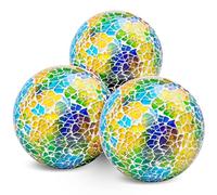 DomeStar 3PCS Decorative Balls, 3 Inch Rainbow Colors Centerpiece Balls Mosaic Glass Orbs for Home Hotel Office