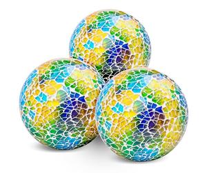 DomeStar 3PCS Decorative Balls, 3 Inch Rainbow Colors Centerpiece Balls Mosaic Glass Orbs for Home Hotel Office