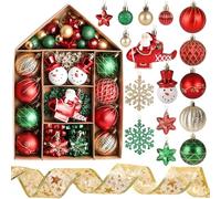 DomeStar 70PCS Red and Green Christmas Ball Ornaments Set, Large Hanging Shatterproof Xmas Tree Ball Ornaments Bulk Kid-Safe Pet-Friendly Decoration