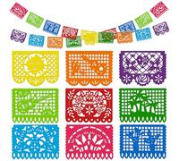 DomeStar 8 Packs 120Ft Papel Picado, Colorful Mexican Party Banner Mini Plastic Fiesta Party Decorations Dia De Los Muertos Day of The Dead Decorations