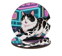 Domestic Cat Car Cup Holder Coasters 2-Pack Absorbent Wood & Cork Coasters for Car Cup Holders, Festive Car Accessories for Women & Men