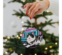 Domestic Cat Ceramic Christmas Ornaments - 2.8 Inch Round Double-Sided Xmas Tree Decorations with Gold Ribbon for Home Holiday Decor, Gift for Family & Friends