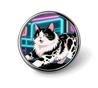 Domestic Cat Pet Lapel Pin Metal Brooch Badge Round Button Enamel Style Pinback for Hats Bags Clothing Gift