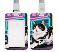 Domestic Cat Retractable ID Badge Holder with Lanyard - Vertical Badge Reel,Keychain Clip,Name Tag Id Card Holder Protector for Nurse Officer Teacher Security Staff Women Men