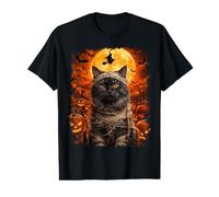 Domestic Longhair Cat Mummy in Pumpkin Patch Halloween Night Value Graphic T-Shirt