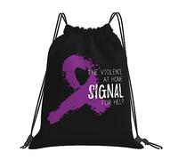 Domestic Violence Awareness Month Purple Ribbon Men Women Drawstring Bag Waterproof String Backpack Large Drawstring Backpack For Football Sports Hiking