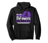 Domestic Violence Awareness Month Real Men Don't Hit Warrior Pullover Hoodie