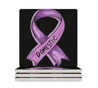 Domestic Violence Awareness Ribbon Ceramic Coasters Square Drinks Coaster Decorative Coasters Set Kitchen Desktop Decor 4PCS