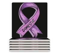 Domestic Violence Awareness Ribbon Ceramic Coasters Square Drinks Coaster Decorative Coasters Set Kitchen Desktop Decor 6PCS