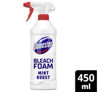 Domestos Mint Boost Bleach Foam sprays upside down for a sparkling cle