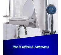 Domestos Mint Boost Bleach Foam sprays upside down for a sparkling clean even in