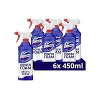 Domestos Power Foam Arctic Fresh Toilet & Bathroom Cleaner Spray sprays upside down & eliminates 99.99% of germs for cleaning inside the toilet & around bathroom 6x 450 ml