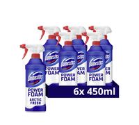 Domestos Power Foam Arctic Fresh Toilet & Bathroom Cleaner Spray sprays upside down & eliminates 99.99% of germs for cleaning inside the toilet &