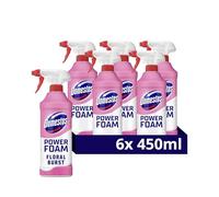 Domestos Power Foam Floral Burst Toilet & Bathroom Cleaner Spray sprays upside down & eliminates 99.99% of germs* multi purpose cleaner for cleaning inside toilet & around bathroom 6x 450 ml