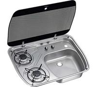 DOMETIC HSG 2445 600 x 445mm 2 Burner Gas Cooker and Sink Combination with Glass Lid for Caravan, Boat, Caravan and Motorhome