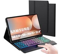 DOMEUN for 12.4 inch Samsung Galaxy Tab S9 FE Plus/S9 Plus Keyboard Case : 3 Zone 7 Colors Backlit Trackpad Keyboard for Galaxy Tab S9+ Plus/S9 FE+ Plus 12.4" - Detachable Keyboard Folio Tablet Case