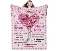 Domgoge 10th Birthday Gifts for Girls Happy Sweet 10 Blanket Year Old Flannel Fleece Throw Blankets Daughters, Nieces, Granddaughters, Ten Gift Idea Decorations, 130cmx152cm, Pink 10th