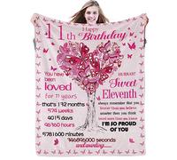 Domgoge 11th Birthday Gifts for Girls Happy Sweet 11 Blanket Year Old Flannel Fleece Throw Blankets Daughters, Nieces, Granddaughters, Eleven Gift Idea Decorations, 11th, 130cmx152cm, Pink
