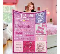 Domgoge 12th Birthday Gifts for Girls, Happy Blanket, 12 Years Old Flannel Fleece Throw, Twelfth Gift Ideas Decor Daughter Granddaughter Niece Bestie Sister, 140x180 cm, 12th-rose Pink