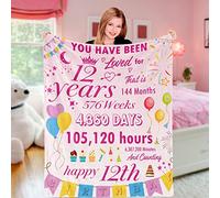 Domgoge 12th Birthday Gifts for Girls, Pink Happy Blanket, 12 Years Old Flannel Fleece Throw Twelfth Gift Ideas Decor Daughter Granddaughter Niece Bestie Sister, 130x152 cm