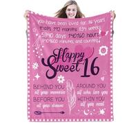 Domgoge 16th Birthday Gifts Happy Sweet 16 Blanket Year Old Flannel Throw Blankets Daughters, Sisters, Granddaughters, Nieces Sixteen Gift Idea, 16th, 130cmx152cm, Pink (TZ-00151-50x60-16th)