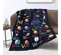 Domgoge Alphabet Blanket for Boys Girls Astronaut Blankets Kids ABC Planet Throw Outer Space Spaceship Rocket Solar System Gifts Soft Flannel Fleece Galaxy School Nap, 76cm x 122cm, Blue
