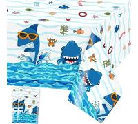 Domgoge Blue Shark Table Cloth Under the Sea Plastic Table Covers Ocean Rectangular Disposable Wipe Clean Waterproof Cover Kids Birthday Beach Party Decor, 2pcs, 137x274cm (QXDEZB-2PCS-Shark)
