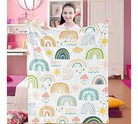 Domgoge Boho Rainbow Blanket, Fluffy Girls, Baby Girl, Soft Cozy Fleece Kids, Flannel Blankets Throw for Toddler Child Daughter Gifts, 101x127cm, Rainbow-white, TR-51