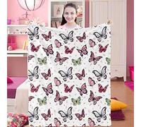 Domgoge Butterfly Throw Blanket, with Flower Printed, Soft Cozy Fluffy Fuzzy Flannel Blankets for Girls Toddler Kids Teen Birthday Gifts Home Sofa Couch Decor, 101x127cm, Butterfly-white