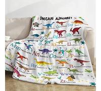 Domgoge Dinosaur Alphabet Blanket，Dino Throw Blanket，Soft Cozy Flannel Dinosaur Blanket，Fluffy Fuzzy Jurassic Theme Fleece Blankets Teen Kid GirlBoyGifts Sofa School Decor，130x152cm，Dinosaur-white