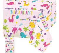 Domgoge Dinosaur Birthday Table Cloth Pink Dino Plastic Table Cover Tablecloth Rectangular Tablecloths Disposable Wipe Clean Waterproof Table Cloths Covers for Kids Birthday Party Supplies, 1pc