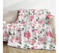 Domgoge Floral Blankets, Pink Rose and Throws, Soft Cozy Flannel Flower Blanket, Fluffy Fuzzy Rosebuds Print Throw, 101x127cm, White, 101 x 127cm Kid