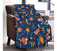 Domgoge Fox Blanket Baby, Soft Flannel Fox Blanket Throw, Blue Fox Fleece Blanket w/ Flower, Warm Fluffy Fuzzy Wildlife Floral Blankets for Newborn Girls Boy Gifts Sofa Couch Crib Decor, 76x102cm
