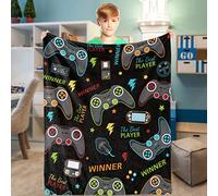 Domgoge Gaming Blankets for Boys Soft Flannel Gamer Blanket Throw Cozy Fleece Gamepad Fluffy Fuzzy Video Game Controller Toddler Kid Player Lover Birthday Gift Sofa Couch 101x127cm, Game-black