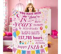Domgoge Gift Ideas for 18th Birthday Girl Pink Happy Blanket 18 Years Old Flannel Fleece Throw Eighteenth Decor Daughter Granddaughter Niece Bestie Sister 130x152 cm