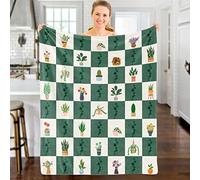 Domgoge Gifts for Plant Lovers, Soft Cozy Blanket Throw, Warm Potted Succulents Cactus Houseplants Botanical Fleece Flannel Blanket, Ideas Lady Gardener Women Girls, 130x152 cm, Plant-green