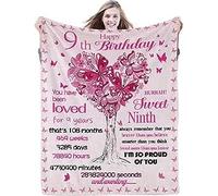 Domgoge Happy 9th Birthday Gifts for Girls Sweet 9 Blanket Gifts 9 Year Old Flannel Fleece Throw Blankets for Daughters, Nieces, Granddaughters, Nine Birthday Gift Idea Decorations, 9th, 130cmx152cm