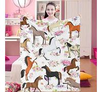 Domgoge Horse Blanket Kids, for Girls, Soft Cozy Fleece Throw with Flower Floral, Fluffy Fuzzy Flannel Blankets Toddler Child Teen Daughter Gift Sofa Couch Bed Decor, 101x127cm, Horse-white Pink