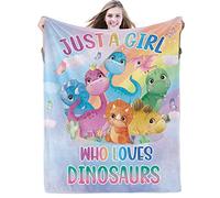Domgoge Just a Girl Who Loves Dinosaurs Blanket Cute Dino Throw Blankets Gifts for Girls Kids Warm Soft Plush Lightweight Flannel Fleece Blanket All Season for Couch Sofa, 130cm x 152cm