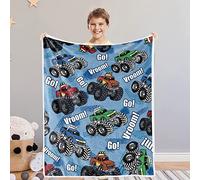 Domgoge Monster Truck Blanket for Boys Car Throw Blankets Blue Soft Flannel Fleece Blanket for Kids Baby New Born Lightweight Fuzzy Blanket for Bed Chair Car Sofa Couch Birthday Gifts, 101cm x 127cm