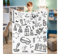 Domgoge Science Throw Blanket Cozy Soft Hand Drawn Style Chemistry Fleece Flannel Blankets Education Laboratory Illustration mulas Gifts, 101x127 cm, Chemistry-white, 101 x 127 cm