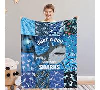 Domgoge Shark Blanket for Boy Just a Boy Who Loves Sharks Blanket Ocean Animals Throw Blankets Gifts for Kids Toddler Warm Lightweight Flannel Fleece Blanket for Couch All Season, Blue, 130cm x 152cm