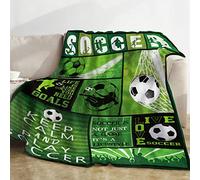 Domgoge Soccer Blankets, Soft Cozy Football Fleece Throw Blanket, Green Fluffy Fuzzy Flannel Soccer Ball Blanket for Toddler Soccer Team Player Lover Birthday Gift Sofa Couch Decor, 101x127cm