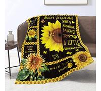 Domgoge Sunflower Throw Blanket for Girls Inspirational Blankets Positive Healing Sunshine Butterfly Gifts Women Soft Flannel Fleece Bed Couch Sofa Birthday, 101cm x 127cm Black