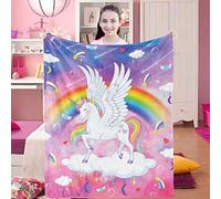 Domgoge Unicorn Fleece Throw Blanket, Blankets for Girls, Soft Cozy Rainbow Kids, Fluffy Fuzzy Flannel Toddler Child Daughter Gift Sofa Couch 101x127cm