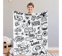 Domgoge Video Games Throw Blanket for Kids Boys Child White Cartoon Gaming Gamepad Flannel Fleece Blanket Graffiti Gamers Fuzzy Blankets Christmas Birthday Gifts Sofa Couch Blanket, 101cm x 127cm