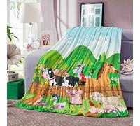 DomgogeFarm Animal Throw Blanket, Cartoon Cute Blanket , Soft Cozy Flannel Farm Dog Pig Lamb Hen Horse Cow Blankets, Fluffy Fleece Newborn Baby Gift Crib, 76x122cm, Animal-green (TR-55)