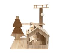 DOMHEDRUN 2-Level Wooden Cat Tree Tower with Cozy Condo & Scratching Posts, Stable Base for Large Cats up to 17.64 lbs, Modern Beige Pet Furniture for Living Room