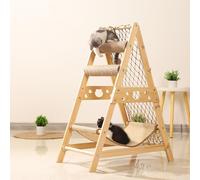 DOMHEDRUN Triangle Cat Tree Perch Solid Wood Construction with Plush Play Ball Indoor Climbing Frame for Adult Cats